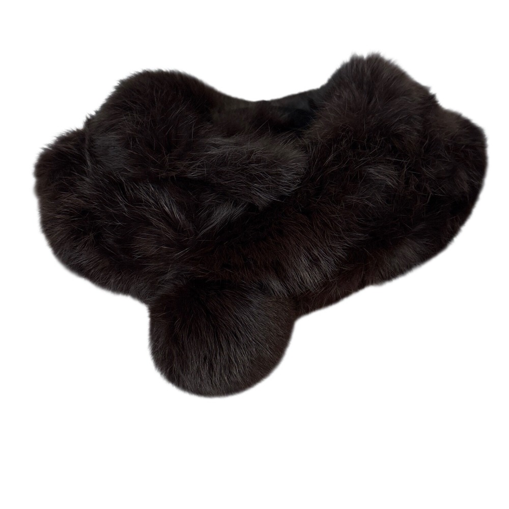Mink Fur Scarf Women Black Pom Pom Wrap Vintage Style SIZE OS